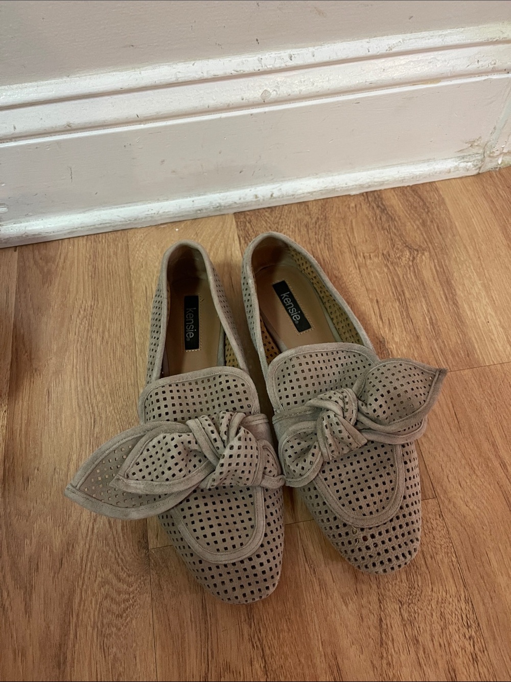 Kensie Taupe Perforated Bow Slip-On Loafers